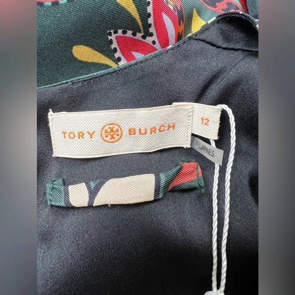 Tory Burch Womens Shift Dress Printed Silk Twill Black Mountain Floral Size 12 - Picture 11 of 16